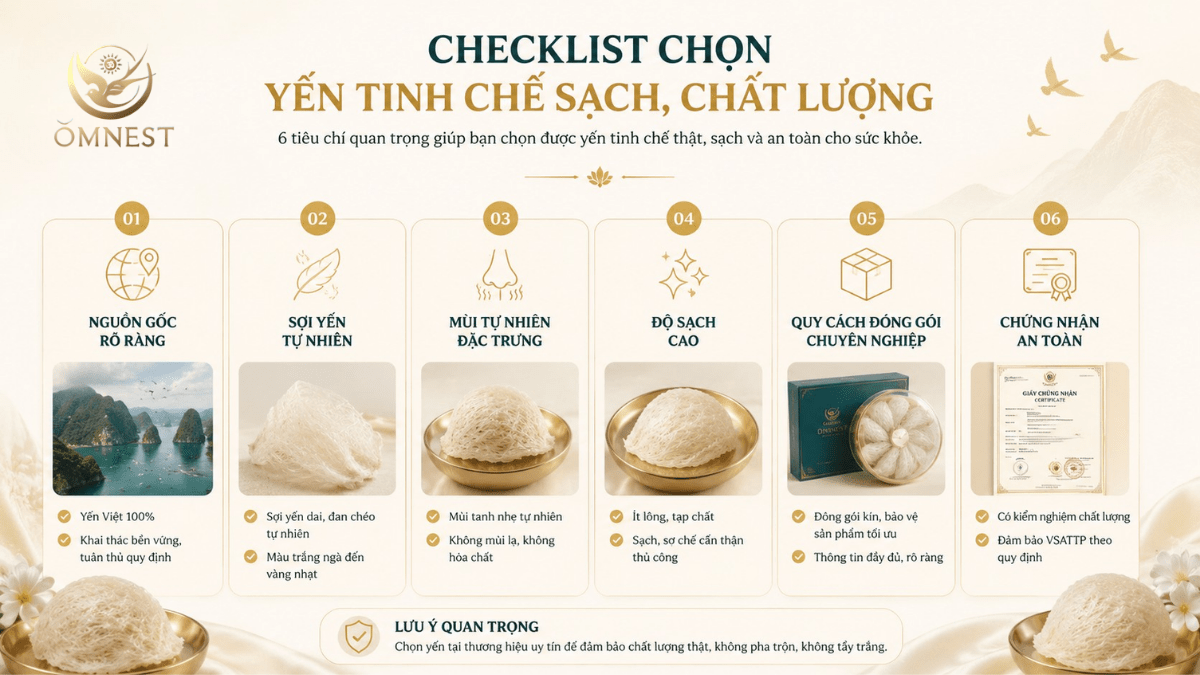 Checklist mua yến tinh chế sạch Checklist mua yến tinh chế sạch 50g 100g