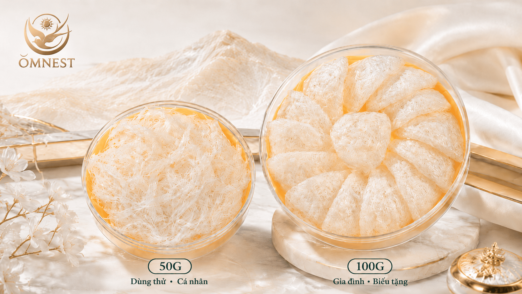 Nên mua yến tinh chế 50g hay 100g So sánh yến tinh chế 50g và 100g OMNEST