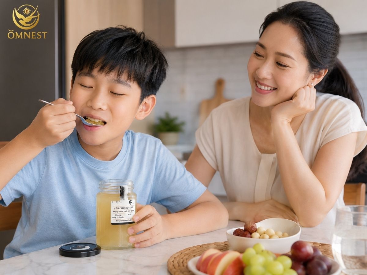 Thành phẩm yến chưng bằng nồi cơm điện với sợi yến nở đều, thích hợp để thưởng thức hằng ngày